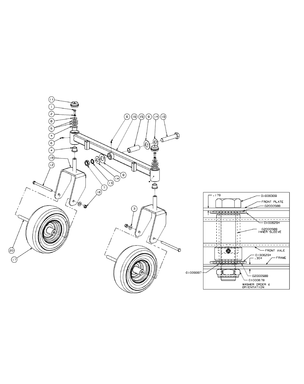 Front Caster Assembly 48-Inch Diagram and Parts List for RECON48 53AH8ST3050-23HP Cub Cadet Lawn Tractor